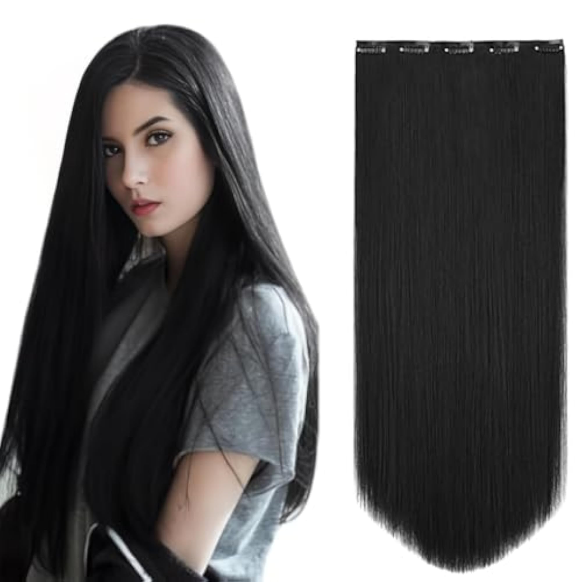 Women's Silky Straight Hair Extensions, 5 Clips for Volume
